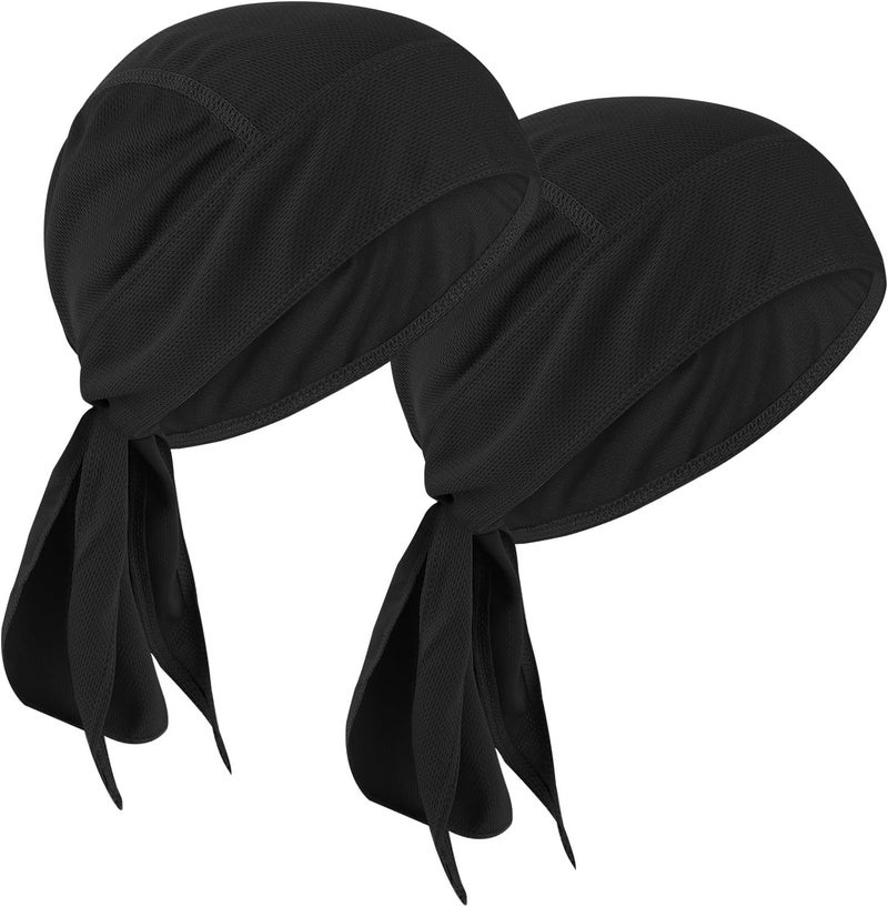Larrel 2 Pcs Durags for Men, Quick Drying Dew Rags Head Cap Sports Sweat Wicking Beanie Cooling Do Rags Head Wrap Bandana for Men Women Running Cycling Motorcycle Outdoor Activities (Black) - Image 1